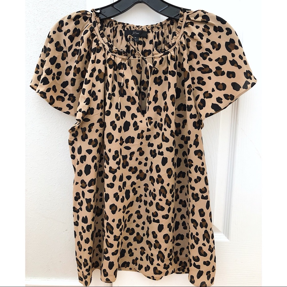 J Crew Leopard Cheetah Print Flutter Sleeve Top